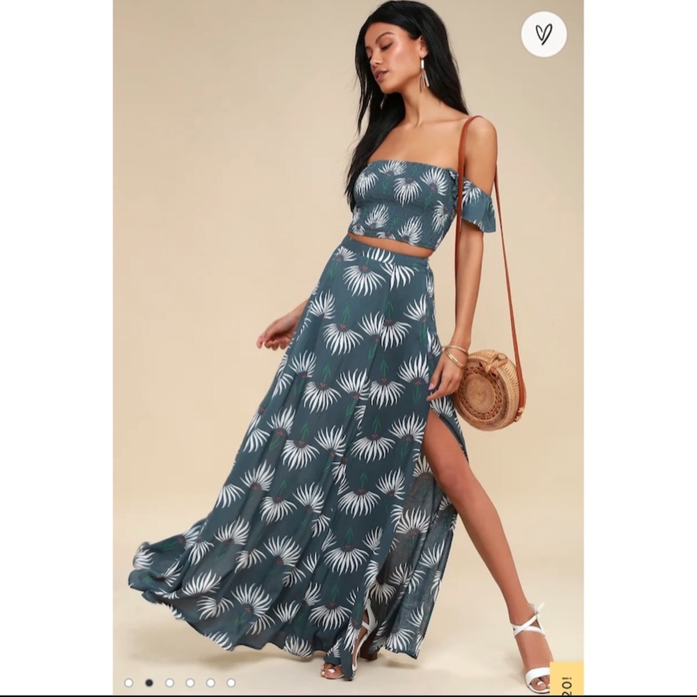 Two piece dusty blue floral print dress
